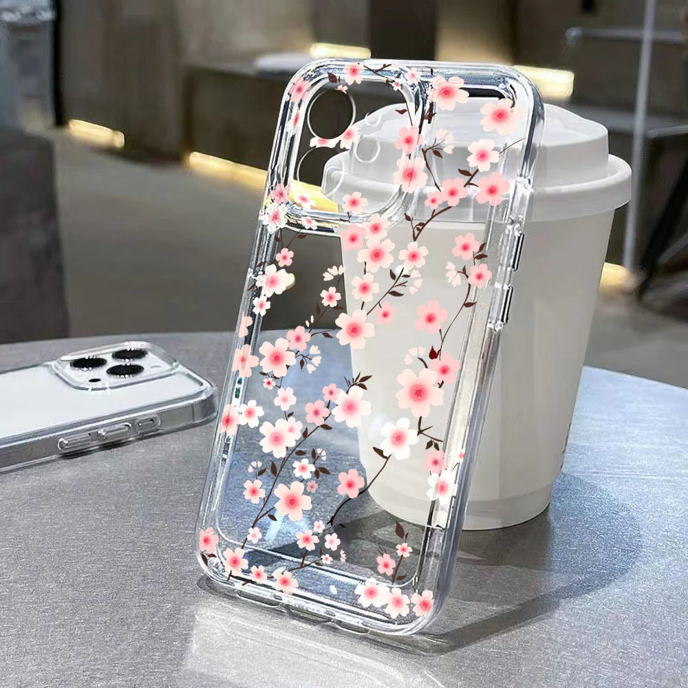 Clear Cases For iPhone 17 Pro Max Case iPhone 15 Pro Max 11 14 13 12 16e 17 X XS XR 7 8 Plus SE Fundas Flower Soft Back Cover