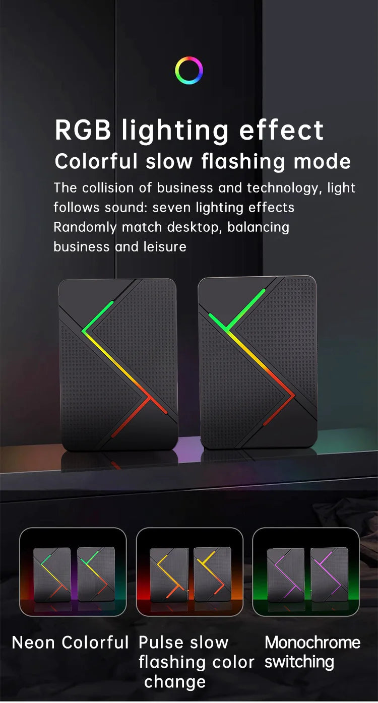 PC Computer Stereo Speaker  RGB Gaming Speakers - USB Powered 2.0 Channel Stereo Sound System with Colorful LED Lights
