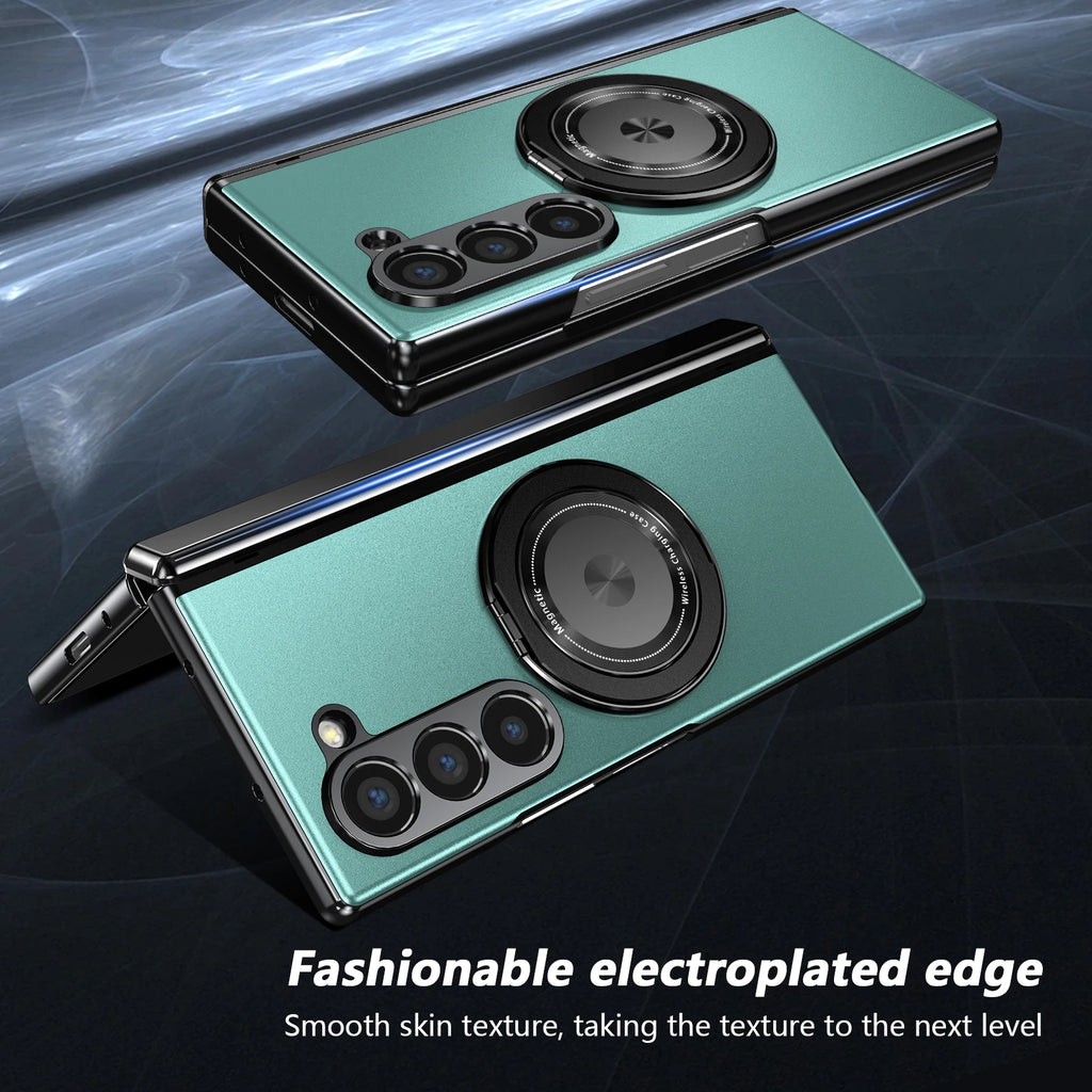 VIETAO Aluminum Alloy Plate PC Back Cover Z Fold 7 Phone Case With 360° Rotatable Magnet Metal Bracket For Galaxy Z Fold 7/6/5/4