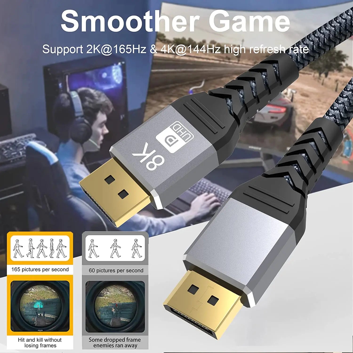 8K Displayport 1.4 Cable DP 2.0 165Hz Video Audio Cable For PC Laptops TV Box Projector PS4 Monitor Video Game Display Port Cord