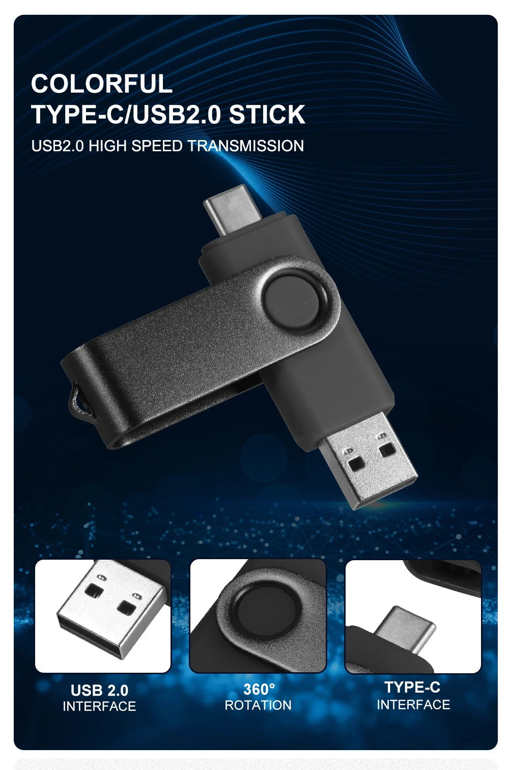 TYPE-C Black USB Flash Drive 128GB Free Key Chain Pen Drive 64GB High Speed Memory Stick 32GB For Mobile Phone USB Stick 16GB
