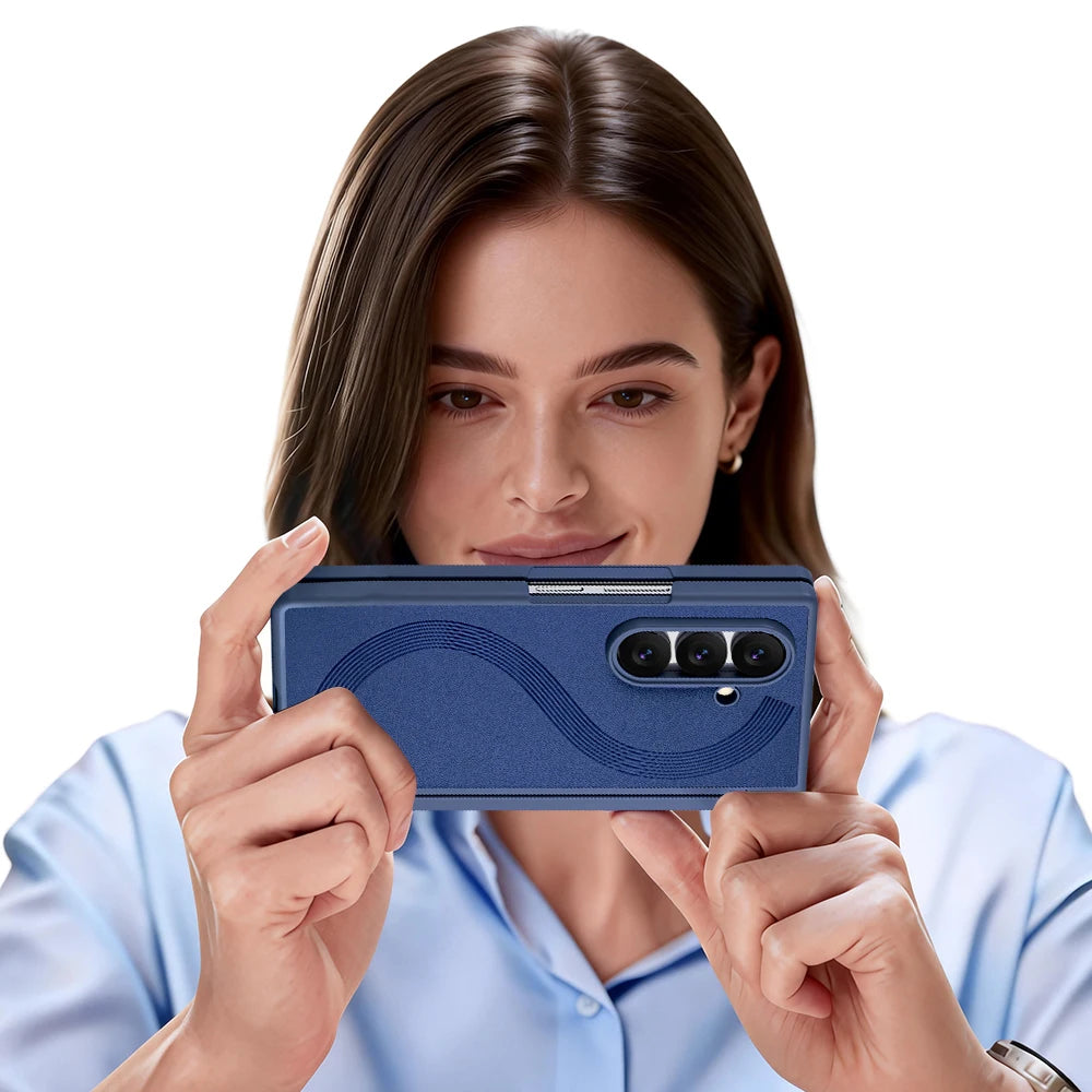 Full Cover PU Leather Z Fold 7 Case With Magnetic Hinge Protector, Touch Pen And Privacy Glass Film For Galaxy Z Fold 7 Fold 6