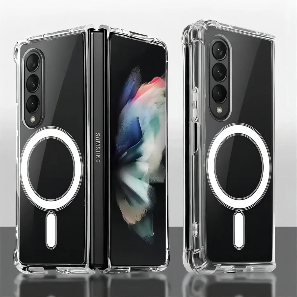 Galaxy Z Flip and Fold 3/4/5/6 Magnetic Case: Durable, Air-Cushioned, Transparent - Support Wireless Charging