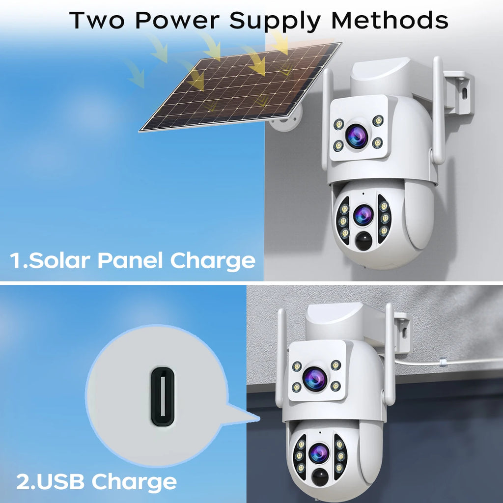 JOOAN 4K Solar Security Camera Wireless Outdoor Dual Lens Solar IP Camera PIR Human Detection Night Vision Battery CCTV Camera