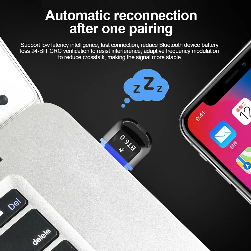 Bluetooth 6.0 Adapter Wireless Audio Transmitter Receiver USB Dongle for Car Headphone Speaker Driver Free ForWindows 8.1/10/11
