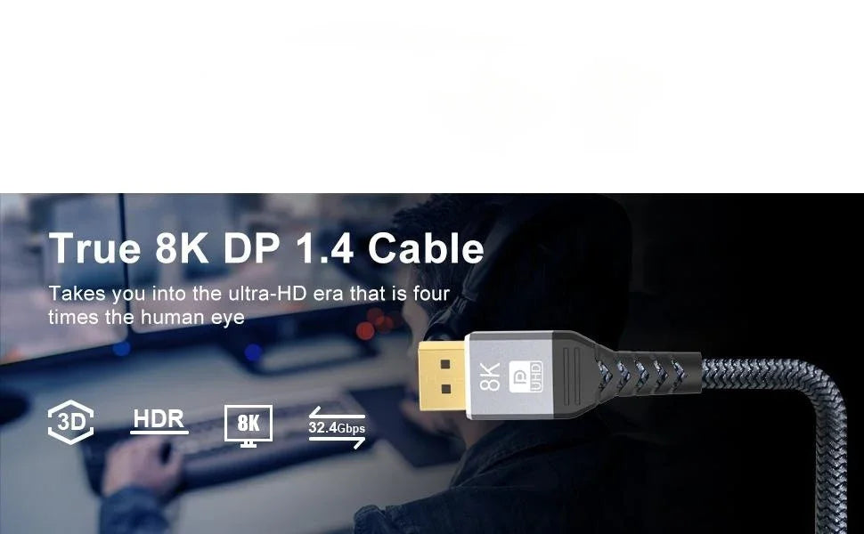 8K Displayport 1.4 Cable DP 2.0 165Hz Video Audio Cable For PC Laptops TV Box Projector PS4 Monitor Video Game Display Port Cord