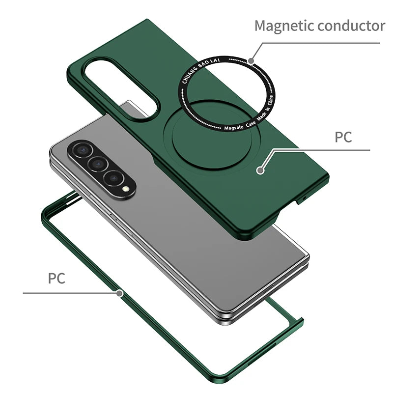 Case for Galaxy Z Fold 5 3 4 2 1 Magnetic Wireless Charging Drop Protection Anti Scratch Hard Cover Case for Z Fold Black Green
