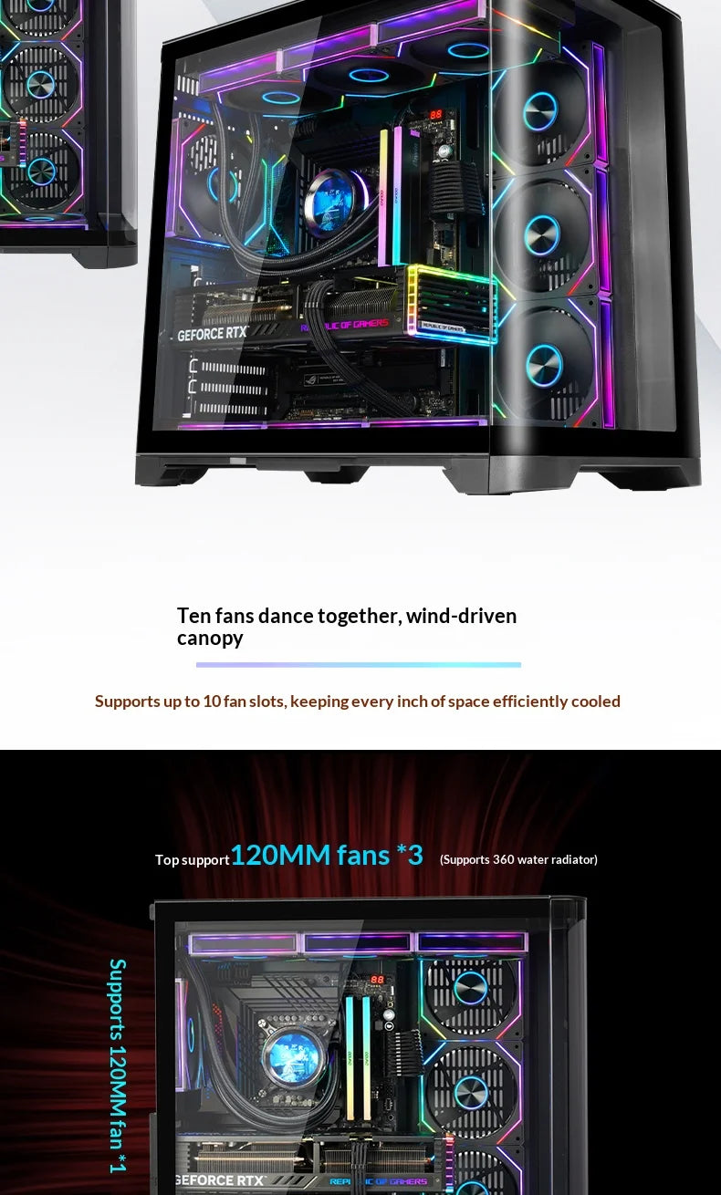 WJCOOLMAN Sky curtain Plus ATX PC gaming case Curved glass sea view room Desktop computer case 360 water cooler gabinete gamer KingsLab Edition